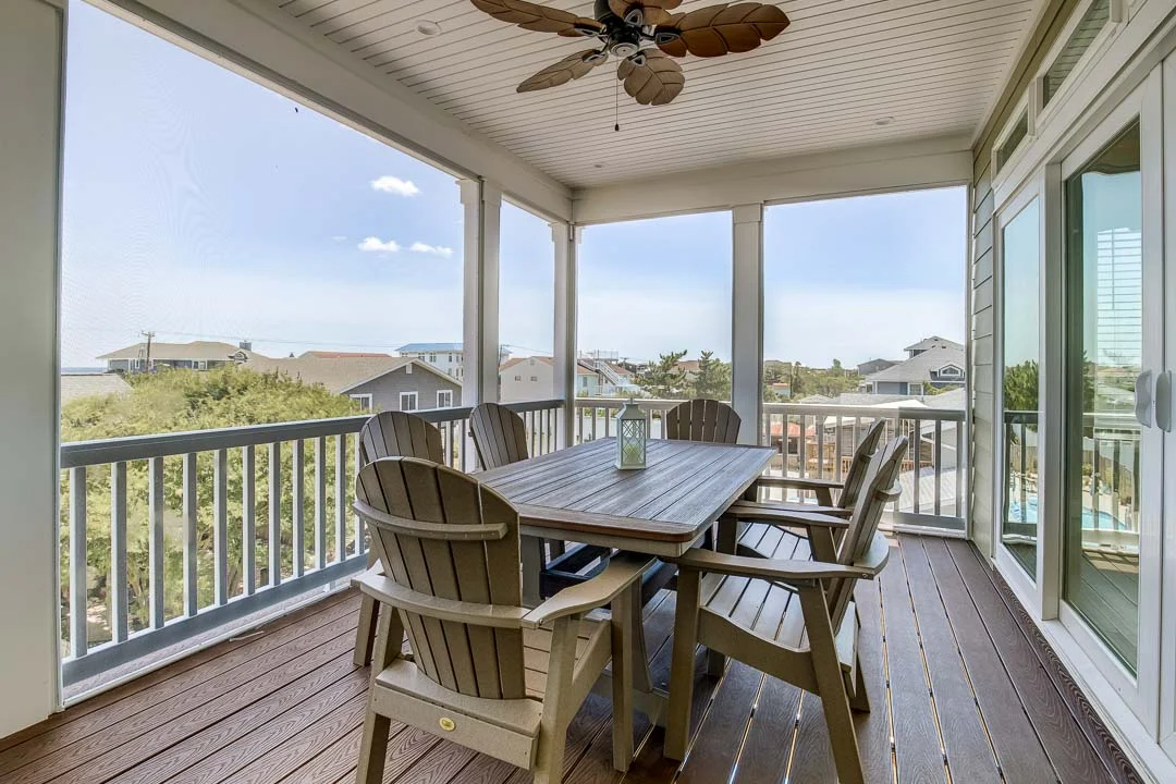 Covered porch at a Sandbridge Beach rental